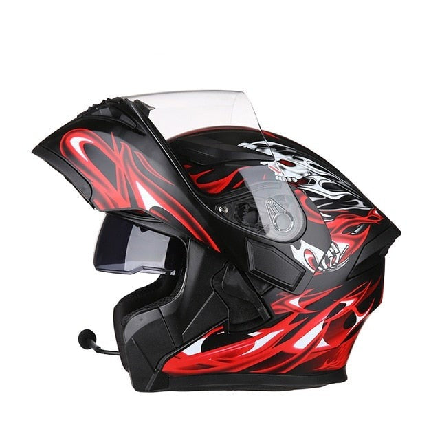 Motorcycle helmet racing helmets full face Bluetooth headset led warning light sun visor safety never slacks