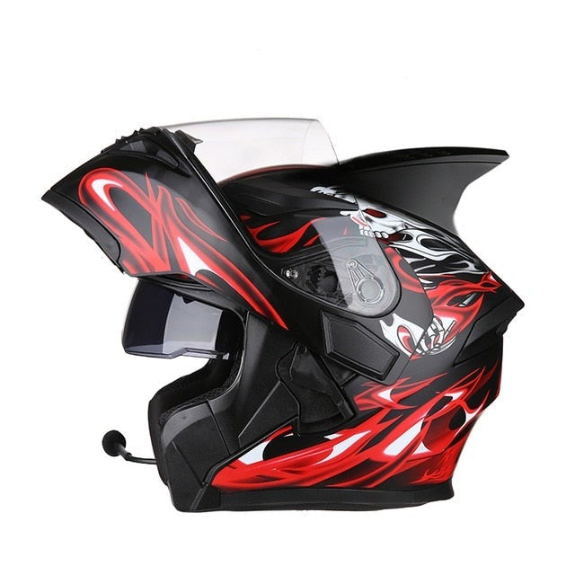 Motorcycle helmet racing helmets full face Bluetooth headset led warning light sun visor safety never slacks
