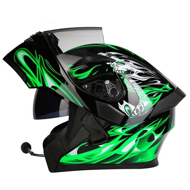 Motorcycle helmet racing helmets full face Bluetooth headset led warning light sun visor safety never slacks