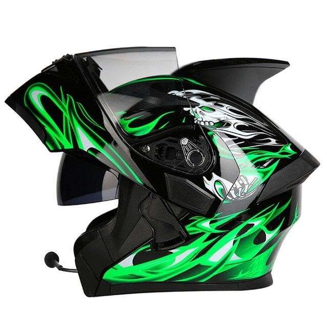 Motorcycle helmet racing helmets full face Bluetooth headset led warning light sun visor safety never slacks