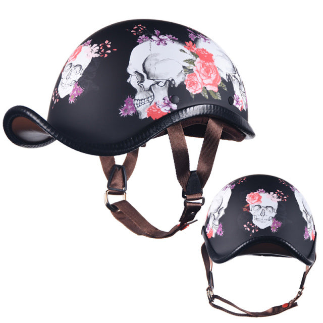 Retro half helmet vintageharley motorcycle helmets skull rock custom superlow