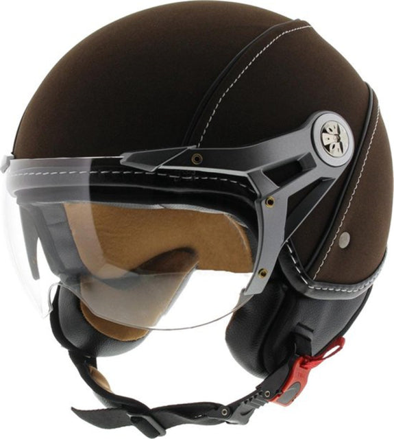 Retro helmet leather motorcycle racing half face flip up jet style brown black white