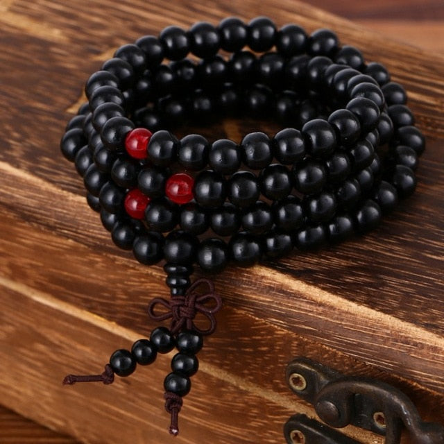 Natural stone bracelet buddha wood prayer bead mala sandal wood buddhist pulseras