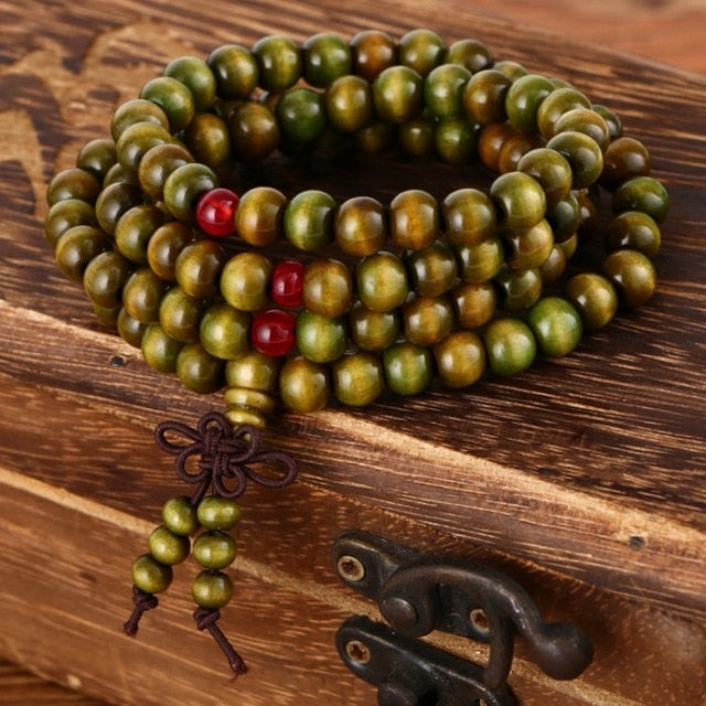 Natural stone bracelet buddha wood prayer bead mala sandal wood buddhist pulseras