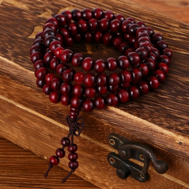 Natural stone bracelet buddha wood prayer bead mala sandal wood buddhist pulseras