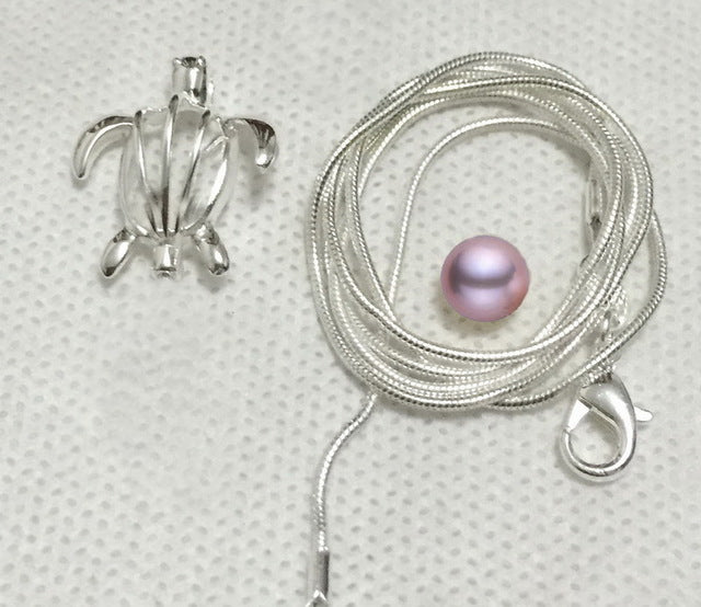 Necklace 925 silver jewelry sea turtle real pearl pendant charms DIY gift