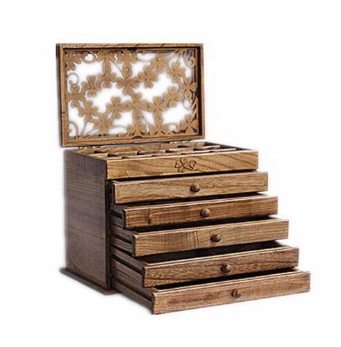 marriage gift vintage wood cosmetic box multilayer makeup storage boxes