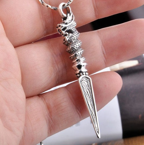 Vintage handmade 925 silver jewelry Tibetan dragon dorje pendant amulet gift