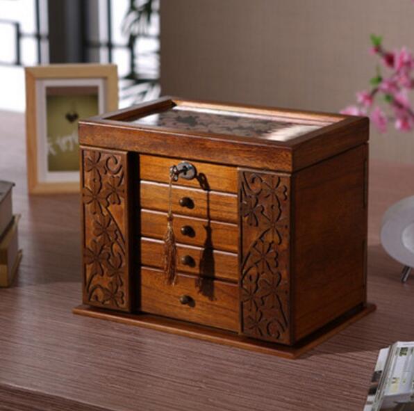 Vintage storage box wood multi-layer for organizer marriage gifts