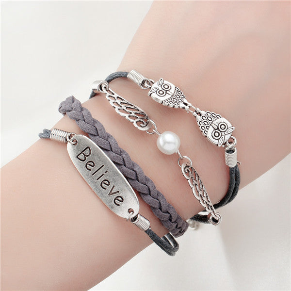 Leather bracelet multilayer charm fashion jewelry