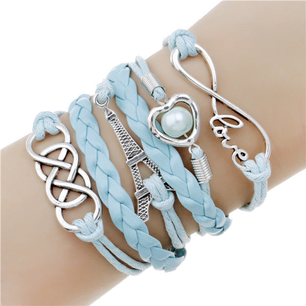 Leather bracelet multilayer charm fashion jewelry