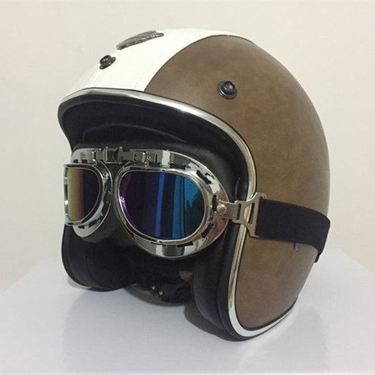 Vintage motorcycle helmet with goggles scooter vespa helmets leather open face