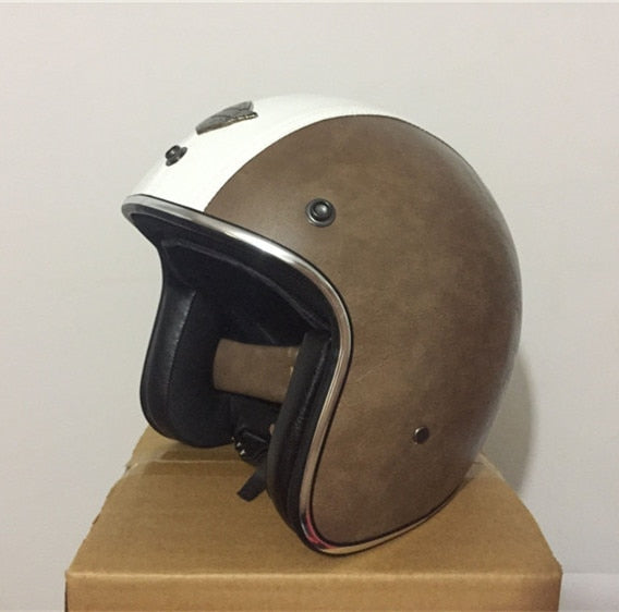 Vintage motorcycle helmet with goggles scooter vespa helmets leather open face