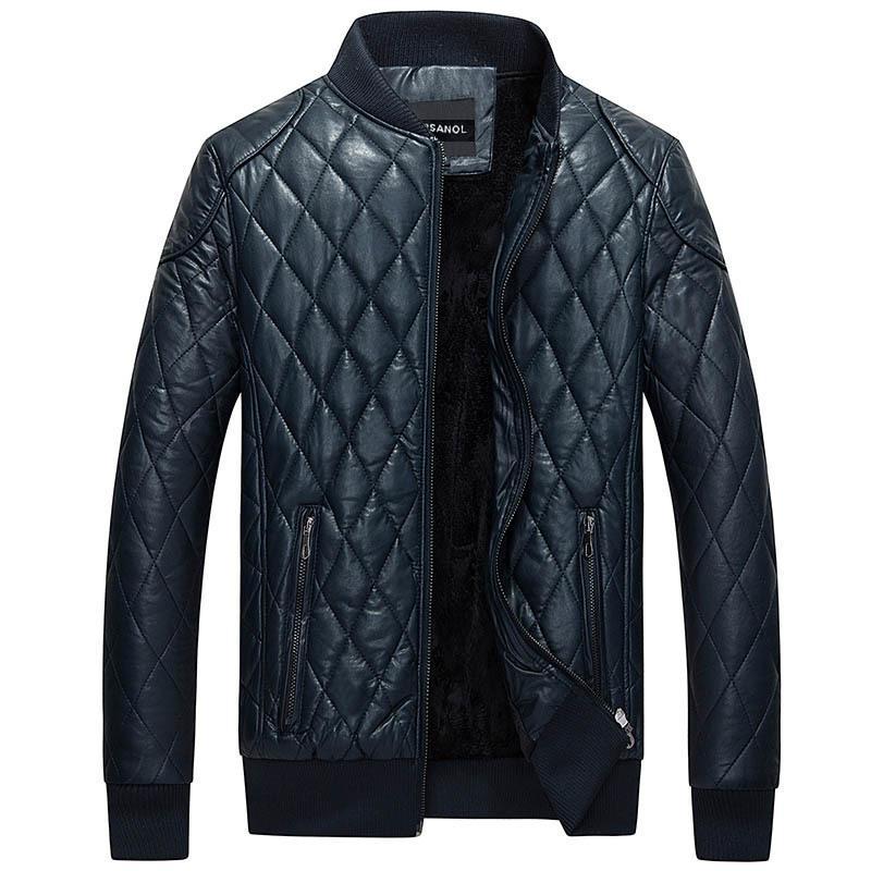 Leather Bomber Jacket Men Motorcycle Coat Casual Warm Outwear