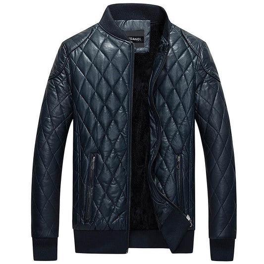 Leather Bomber Jacket Men Motorcycle Coat Casual Warm Outwear