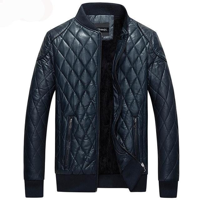 Leather Bomber Jacket Men Motorcycle Coat Casual Warm Outwear