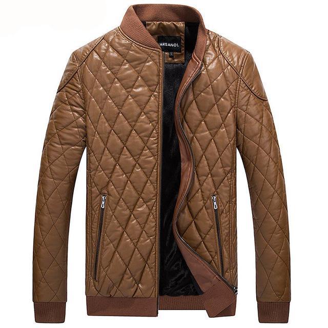 Leather Bomber Jacket Men Motorcycle Coat Casual Warm Outwear