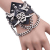 skull bracelet leather silver rivet pirates men women motorcycle biker
