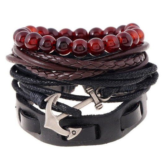 Leather bracelets men cuff jewelry punk weave wrap strand