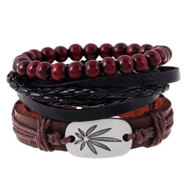 Leather bracelets men cuff jewelry punk weave wrap strand