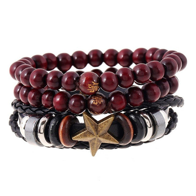 Leather bracelets men cuff jewelry punk weave wrap strand