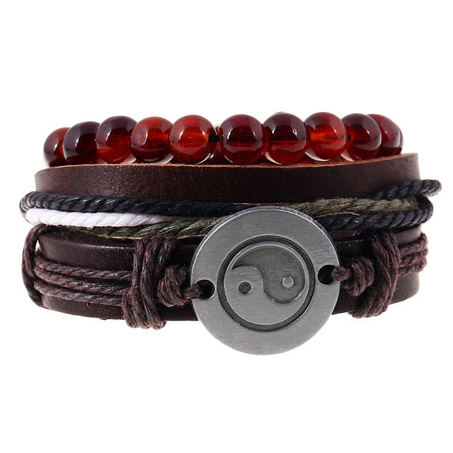 Leather bracelets men cuff jewelry punk weave wrap strand