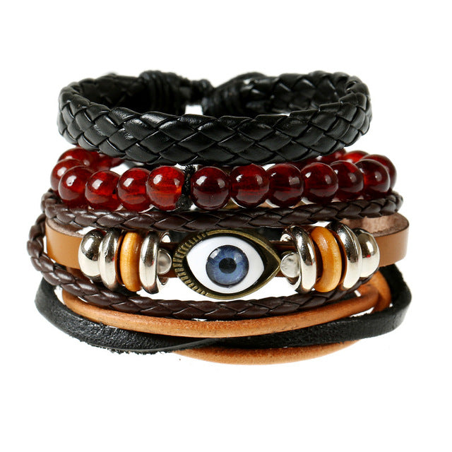 Leather bracelets men cuff jewelry punk weave wrap strand