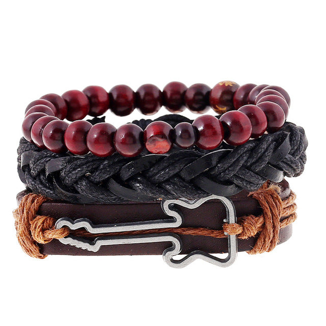 Leather bracelets men cuff jewelry punk weave wrap strand
