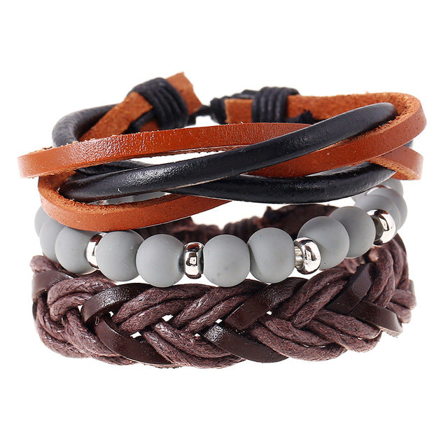 Leather bracelets men cuff jewelry punk weave wrap strand