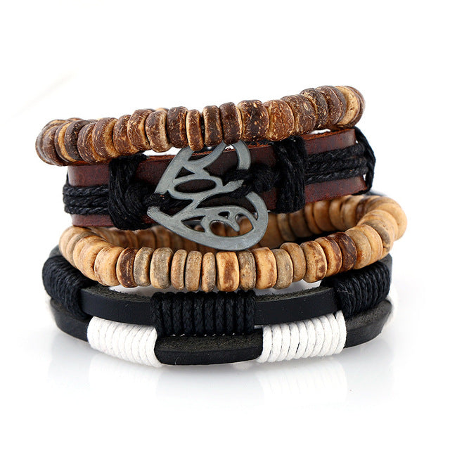 Leather bracelets men cuff jewelry punk weave wrap strand