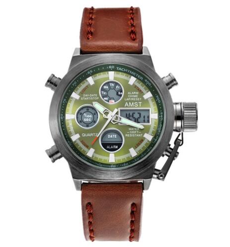 Men Sports Watches Military Wristwatches Leather Strap LED Quartz Watch Dive 50M reloj hombre
