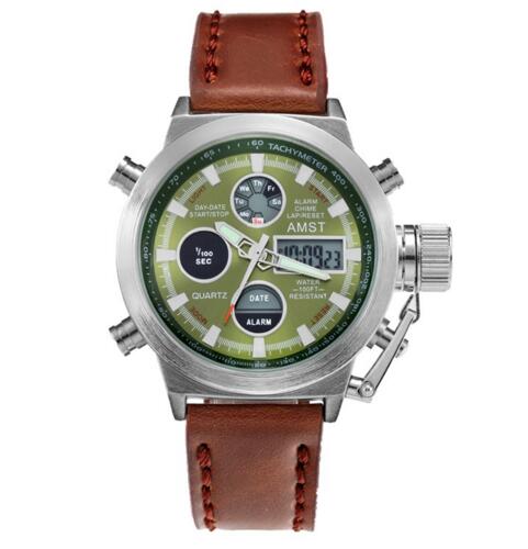 Men Sports Watches Military Wristwatches Leather Strap LED Quartz Watch Dive 50M reloj hombre