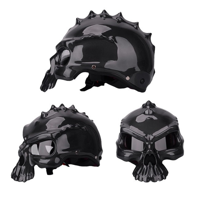 Skull helmet motorcycle retro vespa black half face clear sunvisor lens
