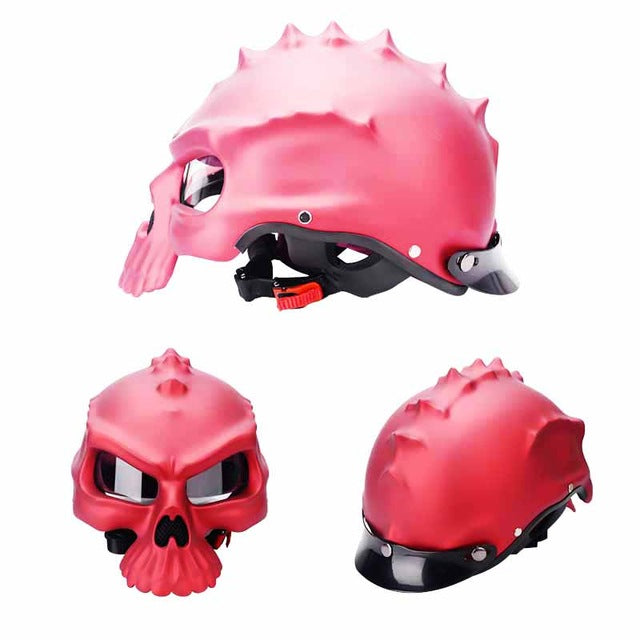 Skull helmet motorcycle retro vespa black half face clear sunvisor lens