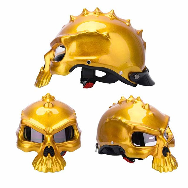 Skull helmet motorcycle retro vespa black half face clear sunvisor lens