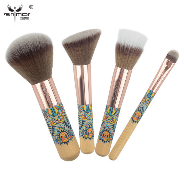 Makeup brush set vintage travel size 4pcs powder blushes contour eye shadow cosmetics kits