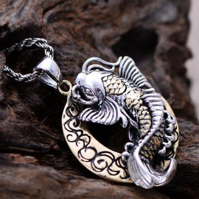 925 silver jewelry Talisman amulet Thai moon cute fish pendant for blessing brimful happiness