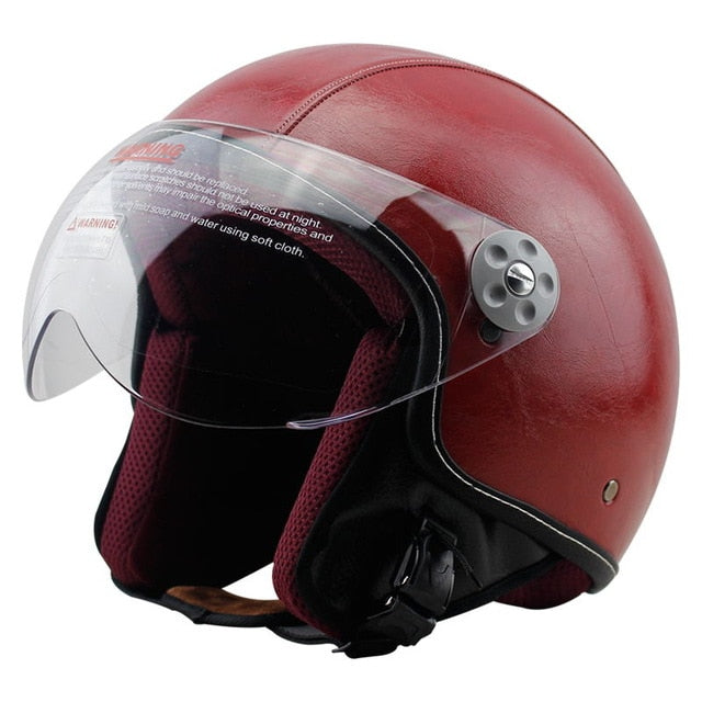 Vintage vespa helmet leather motorcycle full face scooter helmets visor