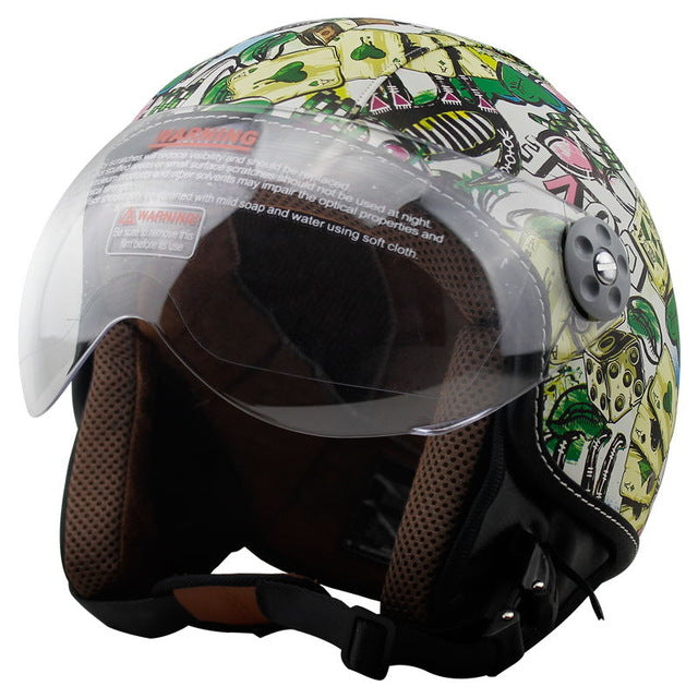 Vintage vespa helmet leather motorcycle full face scooter helmets visor