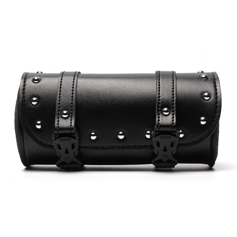 Leather motorcycle saddle bags black roll barrel for biker motorbike