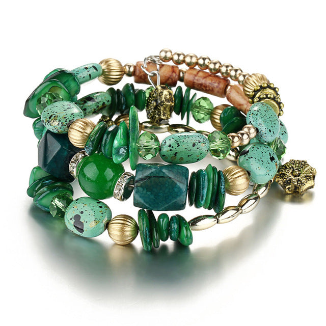 Bohemian charms beads bracelets ethnic Tibet multilayer natural stone bangles for women