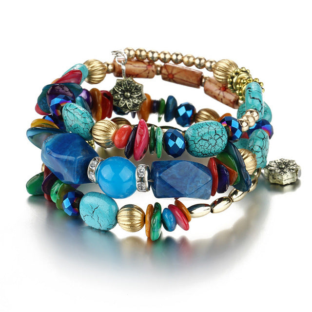 Bohemian charms beads bracelets ethnic Tibet multilayer natural stone bangles for women