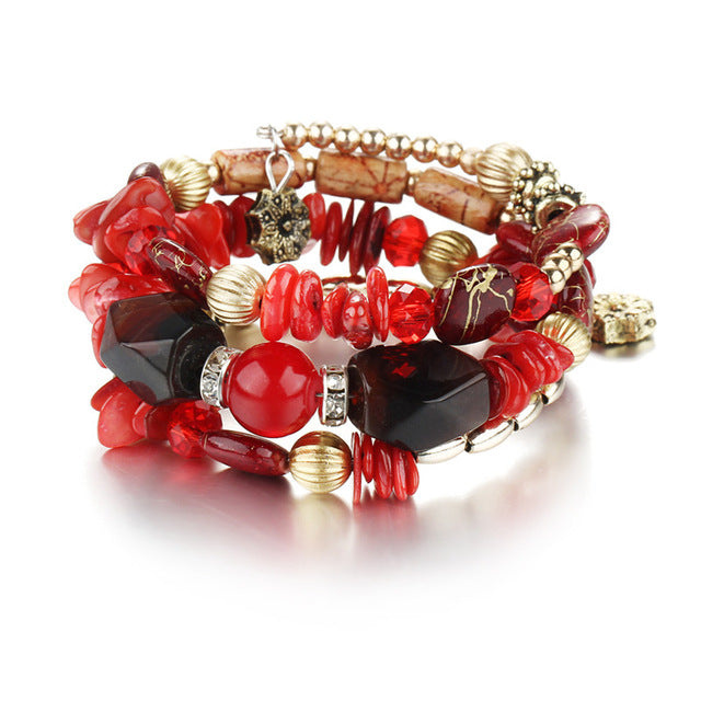 Bohemian charms beads bracelets ethnic Tibet multilayer natural stone bangles for women