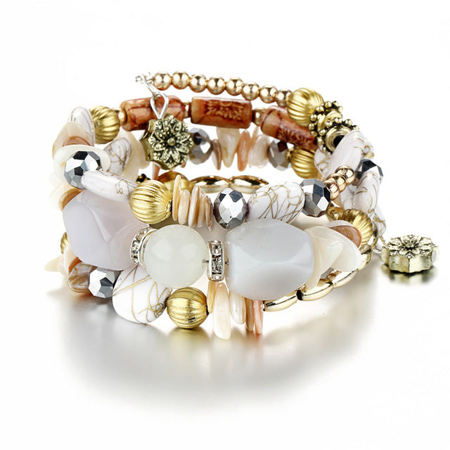 Bohemian charms beads bracelets ethnic Tibet multilayer natural stone bangles for women