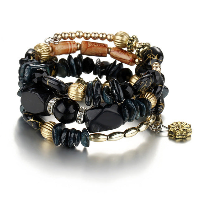 Bohemian charms beads bracelets ethnic Tibet multilayer natural stone bangles for women