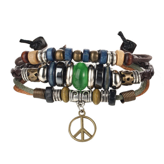 Vintage leather bracelets men punk design turkish stone wristband jewelry