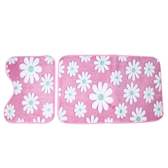 Bathroom mats floor toilet pattern floral rug non-slip bath decor kit 2pcs