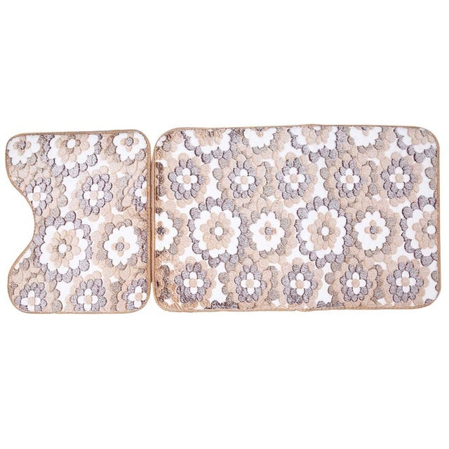 Bathroom mats floor toilet pattern floral rug non-slip bath decor kit 2pcs