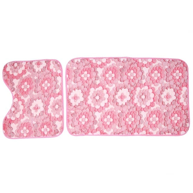 Bathroom mats floor toilet pattern floral rug non-slip bath decor kit 2pcs