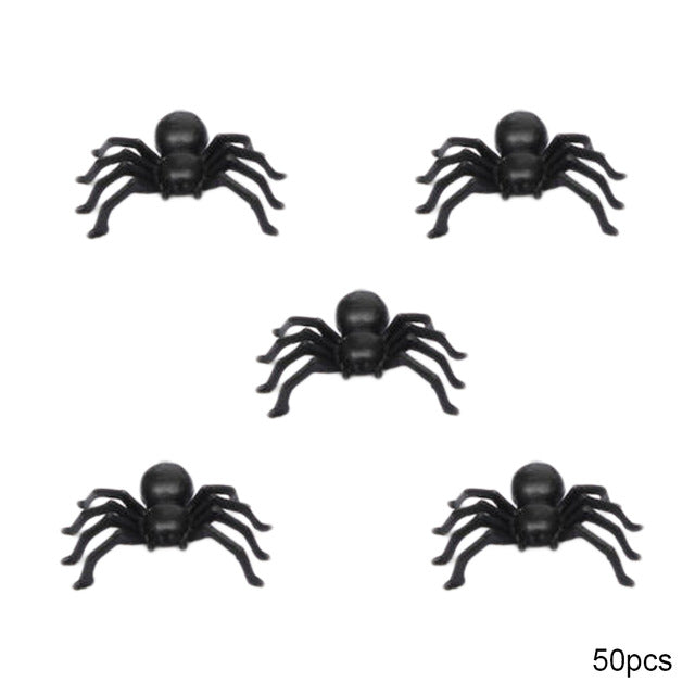 Black spider halloween decor funny party prank joking toys gifts 50pcs